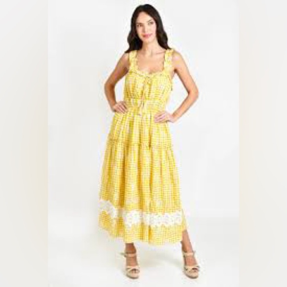 Just Me Yellow Gingham Midi Dress - Picture 4 of 9